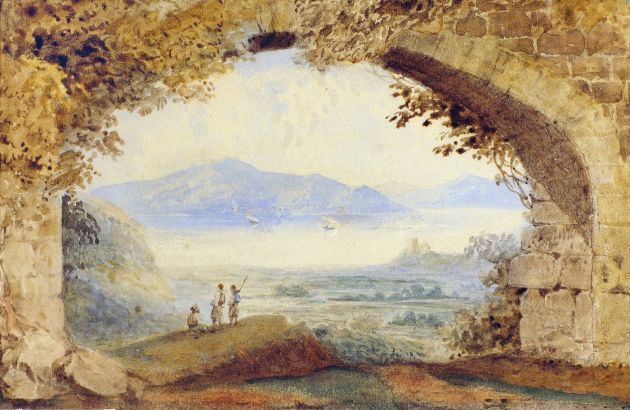 Figuras griegas bajo un arco en ruinas (acuarela) de William Page