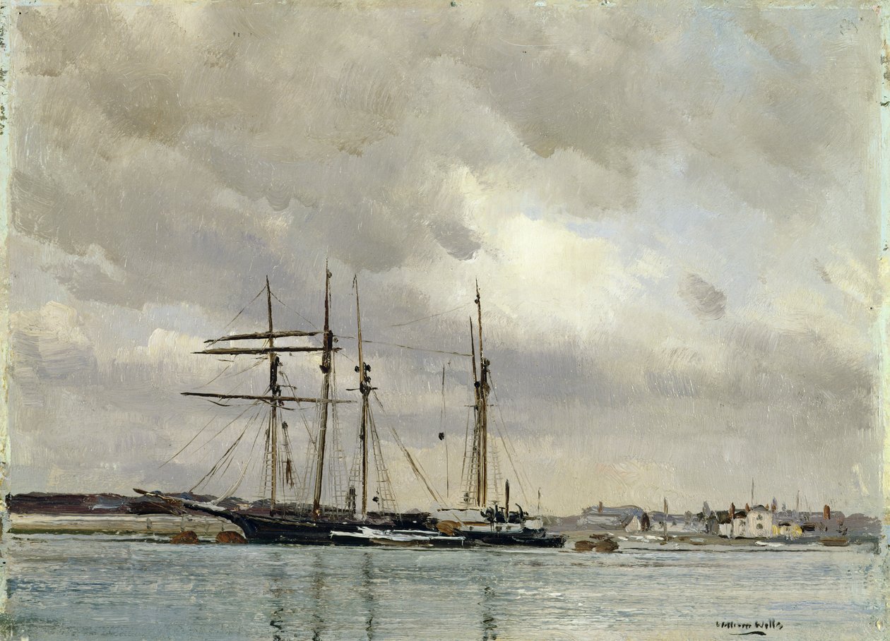 Barcos en el puerto, cargando arcilla china de William Page Atkinson Wells