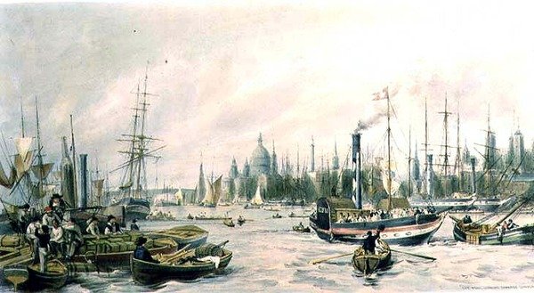 Puente de Londres desde el Pool (litografía) de William Parrott