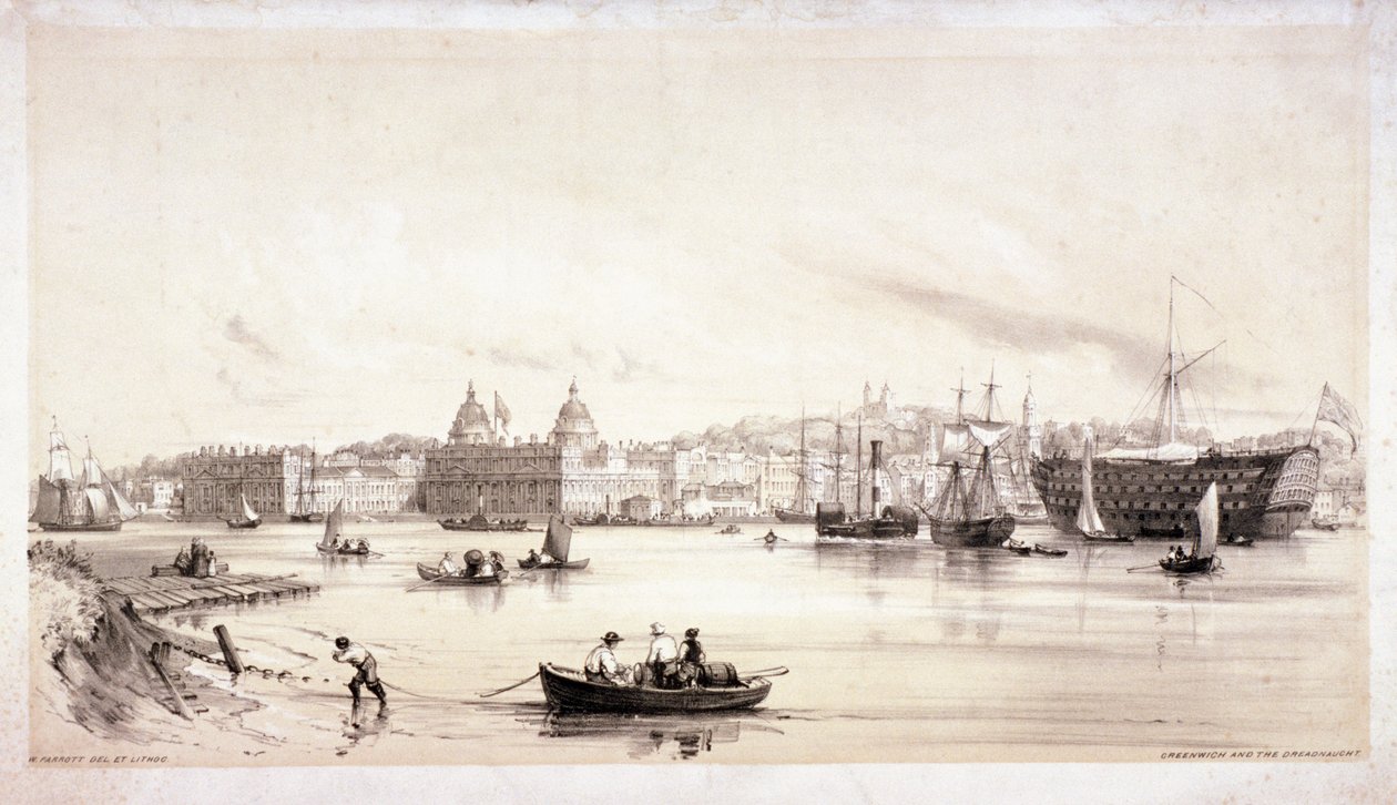 Vista de Greenwich a través del río Támesis, Londres, c1841 de William Parrott