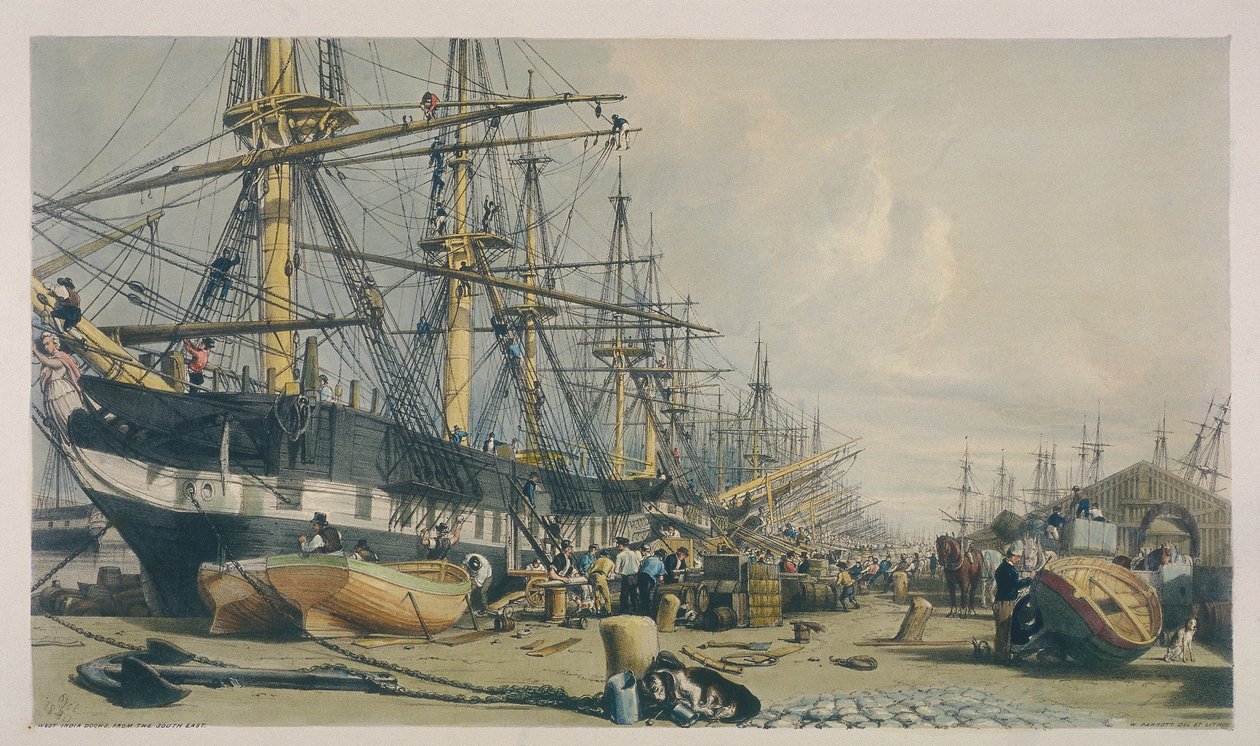Vista de los muelles de las Indias Occidentales desde el sureste de William Parrott