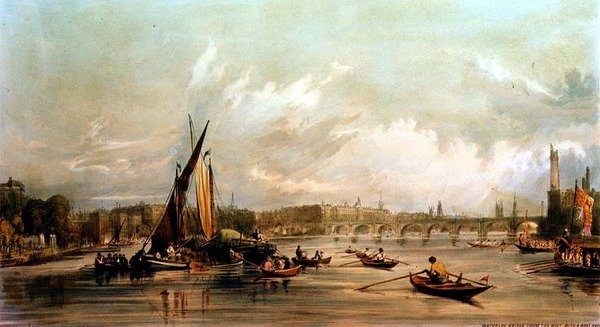 Puente de Waterloo desde el Oeste con una Carrera de Botes de William Parrott