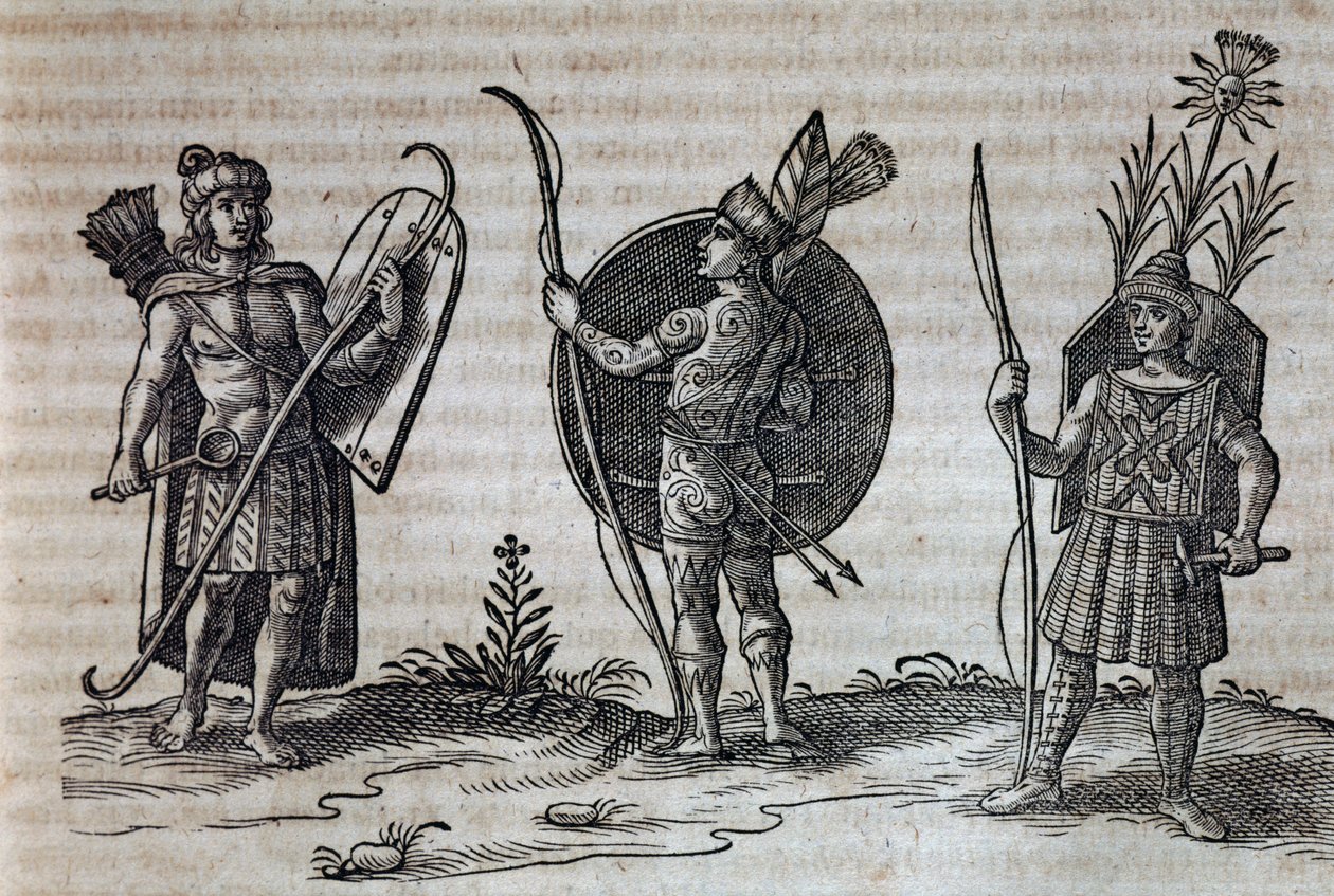 Tipos de indios franco-canadienses, ilustración de la Descripción de Nueva Francia de Nicolas Toussaint Charlet