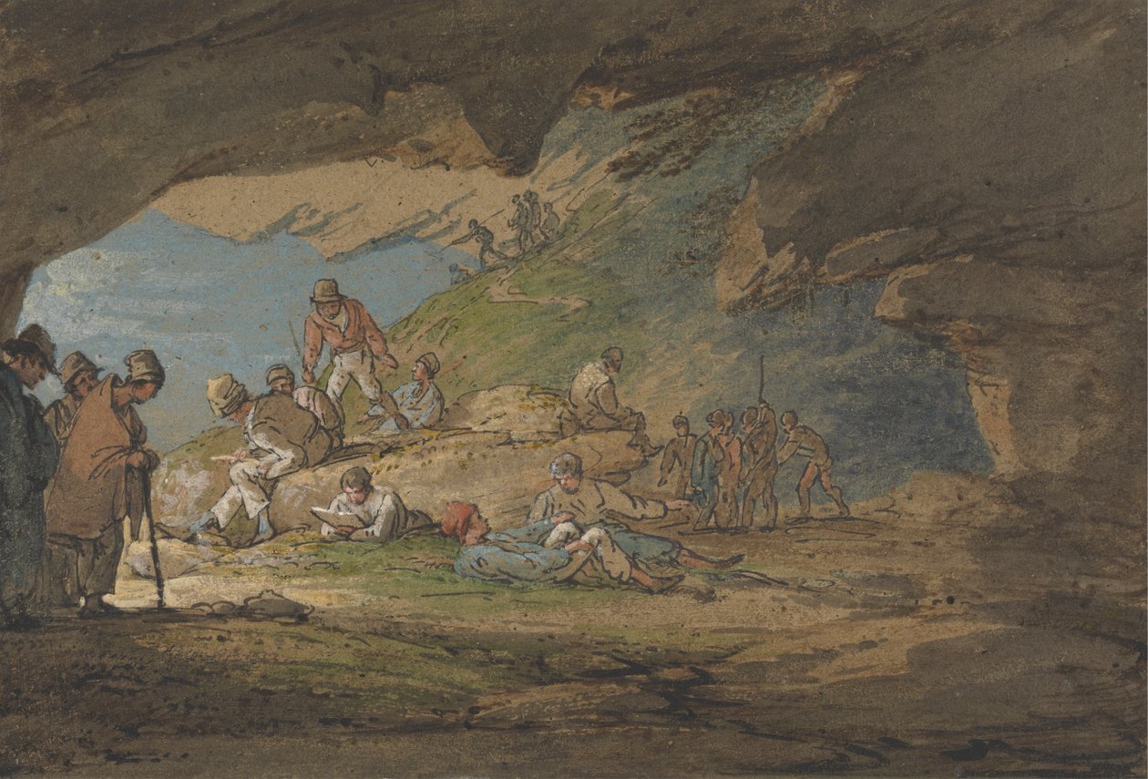 Una cueva a la luz del sol, con figuras de William Payne