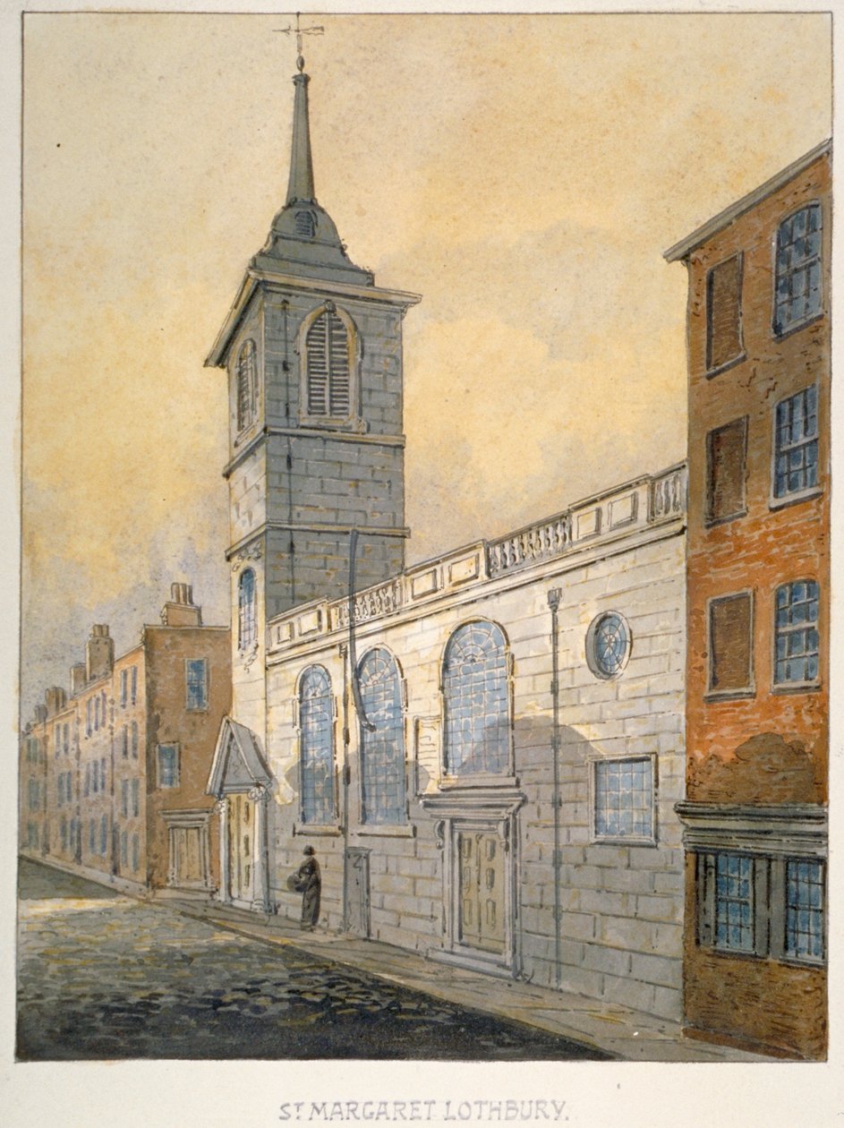 Vista sureste de la Iglesia de Santa Margarita Lothbury, Ciudad de Londres, 1815 de William Pearson