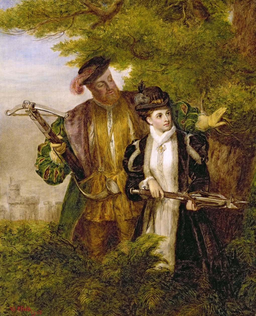 El rey Enrique y Ana Bolena cazando ciervos en el bosque de Windsor, 1903 de William Powell Frith