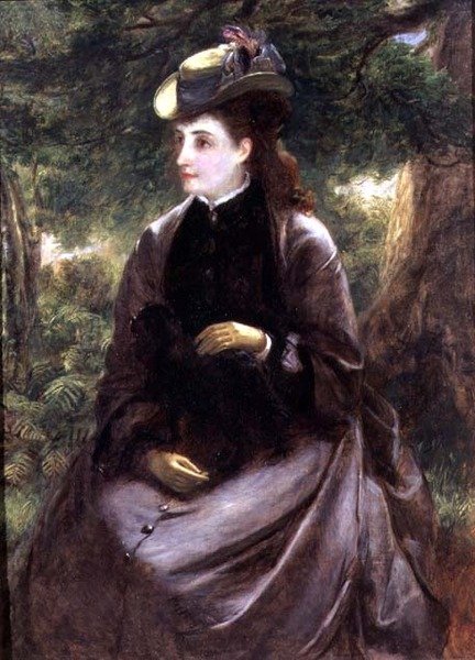 Retrato de una dama descansando con su perro de William Powell Frith