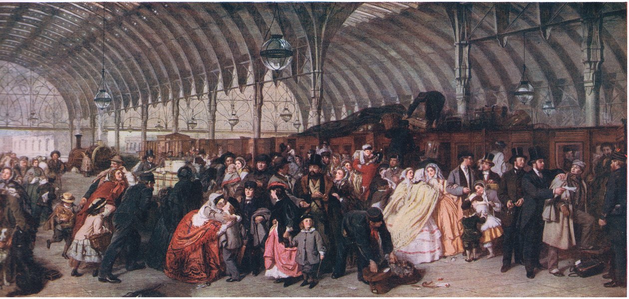 La estación de tren, de Cassells Historia del Pueblo Británico publicada por la Waverley Book Company Limited, c.1940 de William Powell Frith