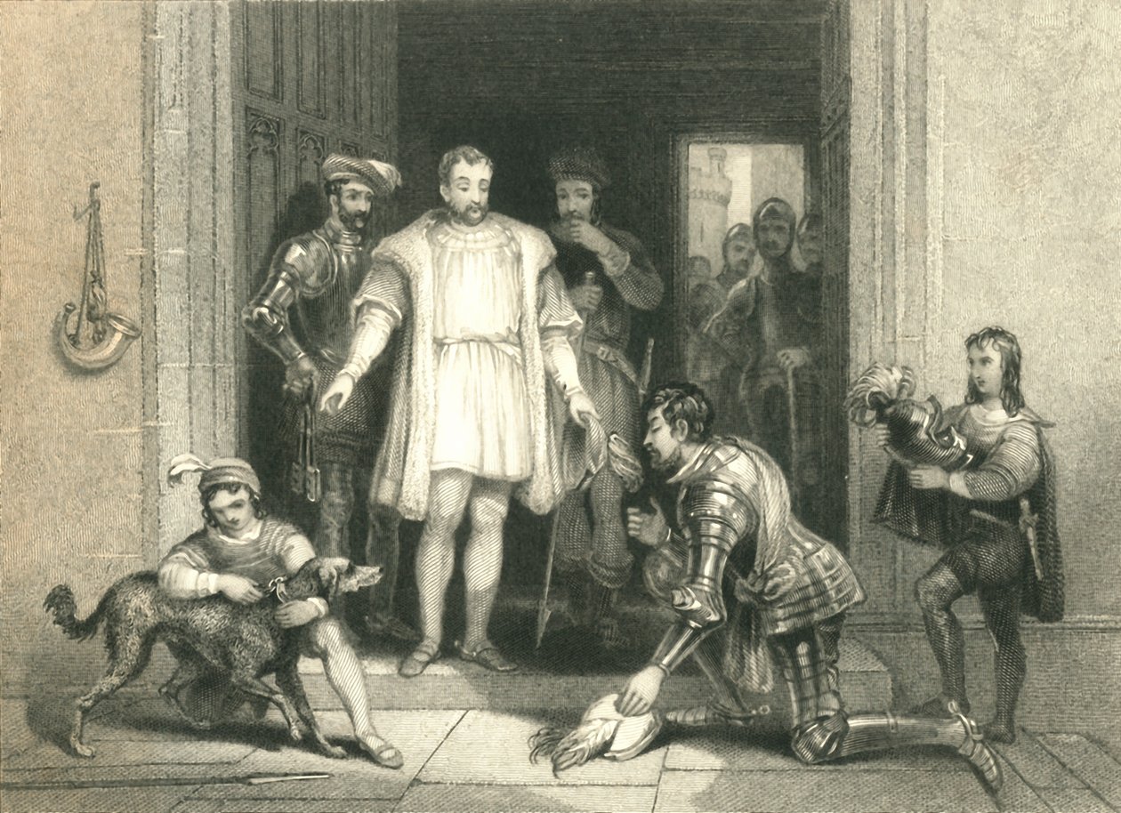 El falso homenaje de Bolingbroke a Ricardo II, en el Castillo de Flint, 1836 de William Radclyffe