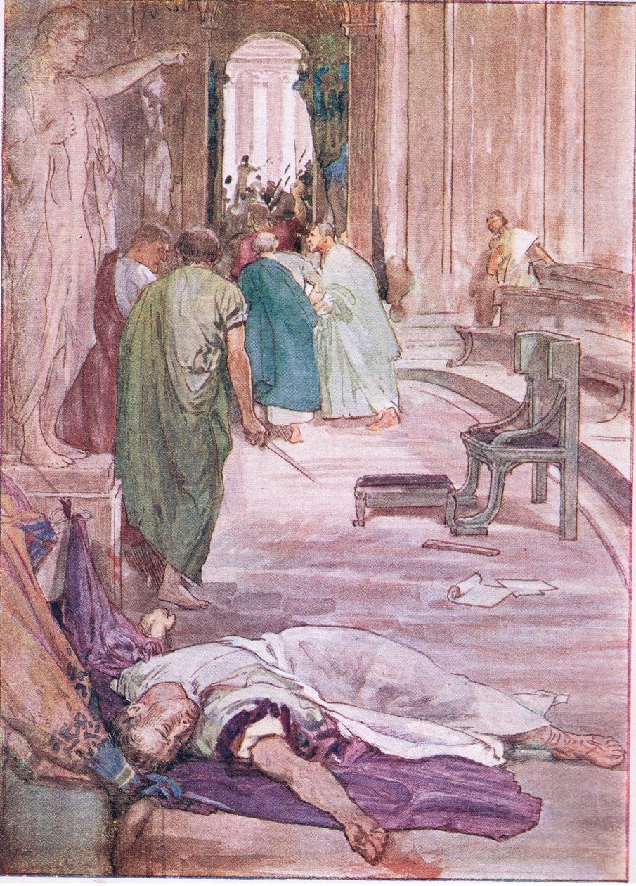 El asesinato de César, de Plutarch Lives publicado por T C & E C Jack Ltd, 1920s de William Rainey