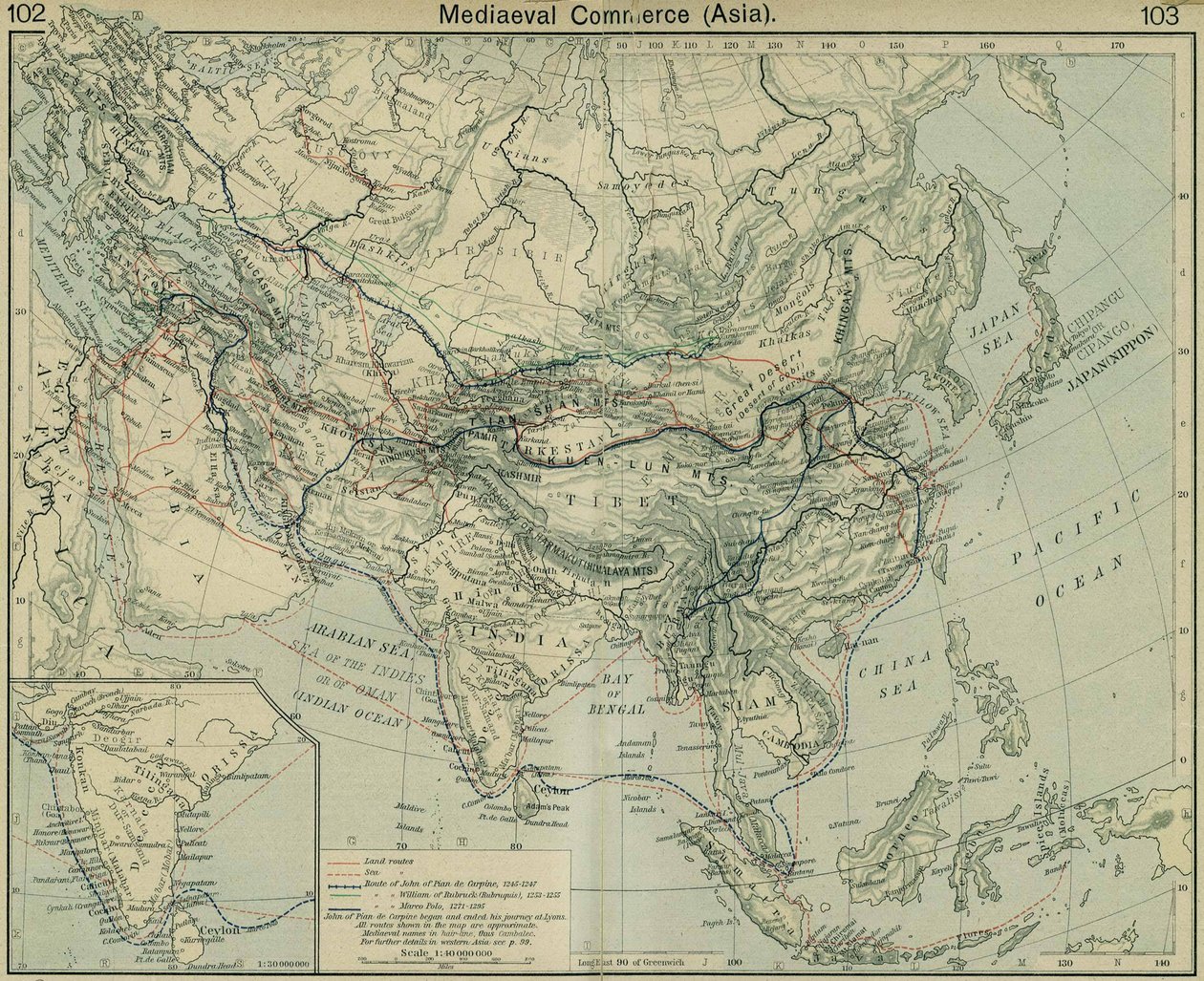 Comercio Medieval en Asia. Del Atlas Histórico de William Robert Shepherd