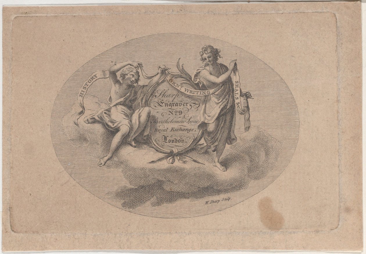 Tarjeta comercial de William Sharp, grabador, siglo XIX de William Sharp