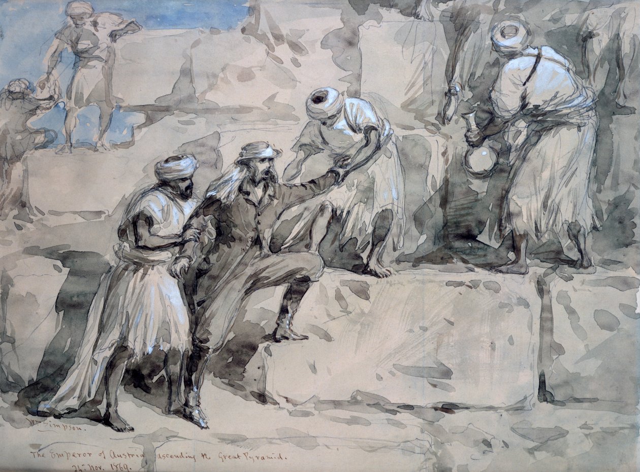 El Emperador de Austria ascendiendo la Gran Pirámide, Egipto, 1869 de William Crimea Simpson