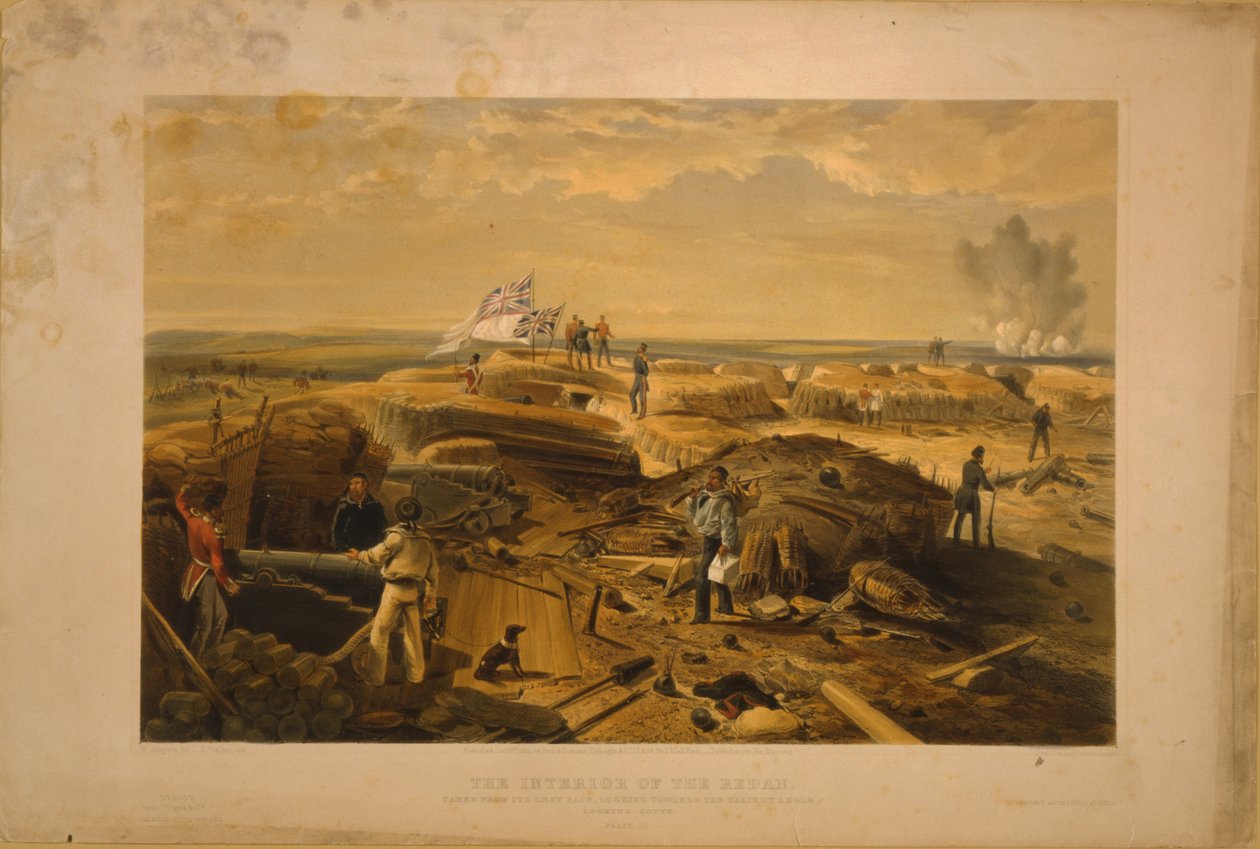 El interior del Redan tomado desde su cara izquierda, 1855 de William Crimea Simpson