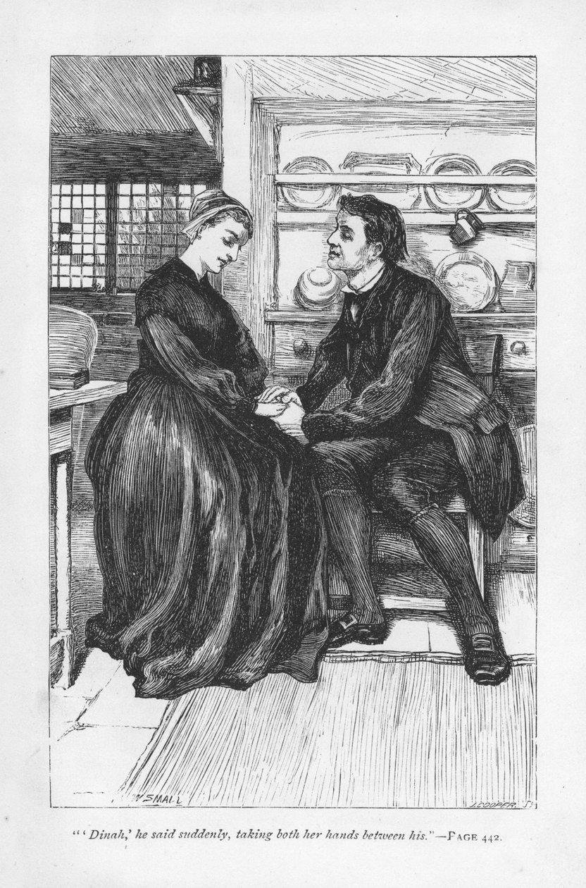 Después de las pruebas y tribulaciones de la historia, Adam Bede declara su amor a Dinah Morris, la predicadora metodista. Adam Bede por George Eliot, publicado por primera vez en 1859. Ilustración de William Small (1843-1929) de una edición publicada c188 de William Small