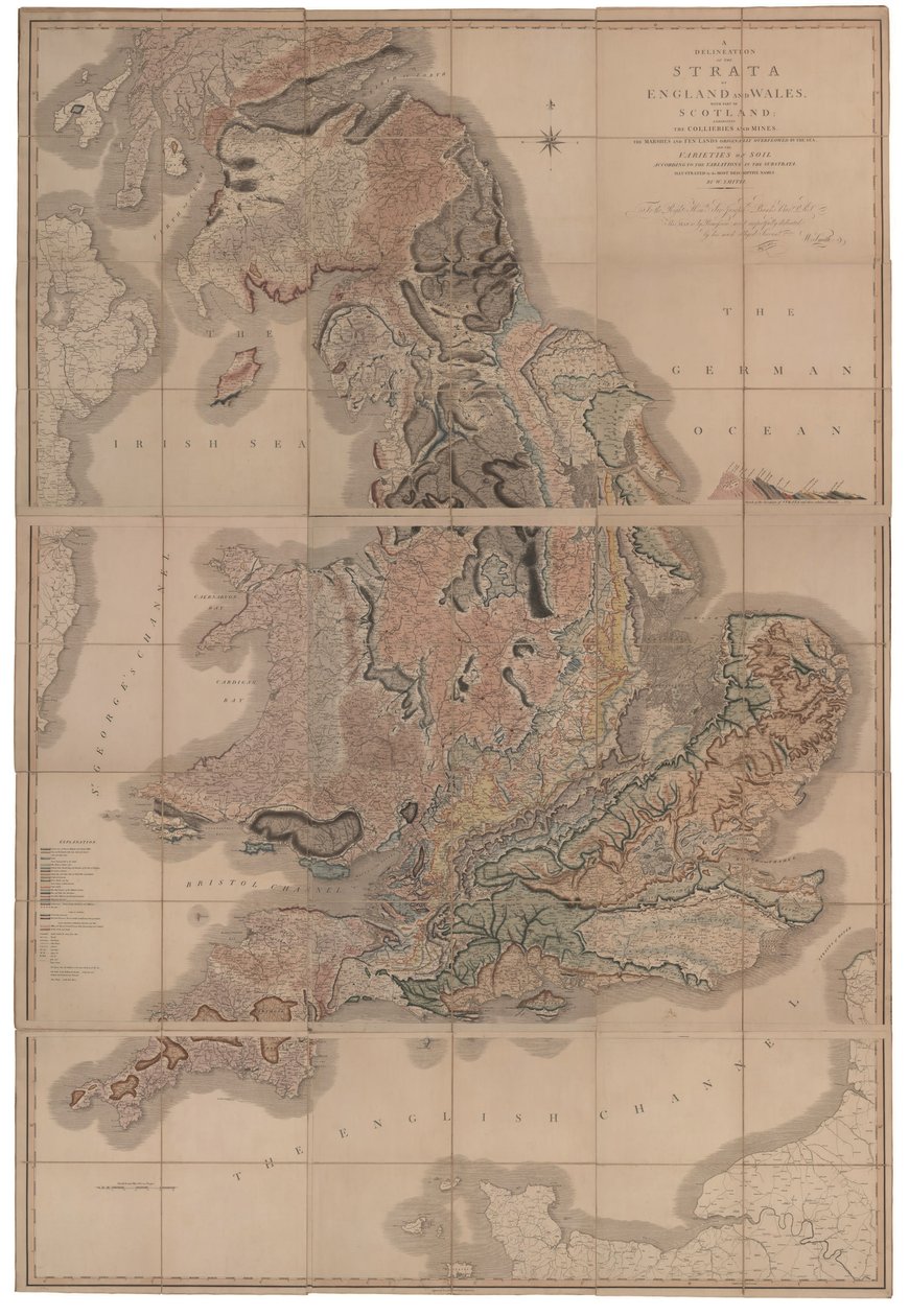 Delineación de los estratos de Inglaterra y Gales con una parte de Escocia El primer mapa geológico de de William Smith