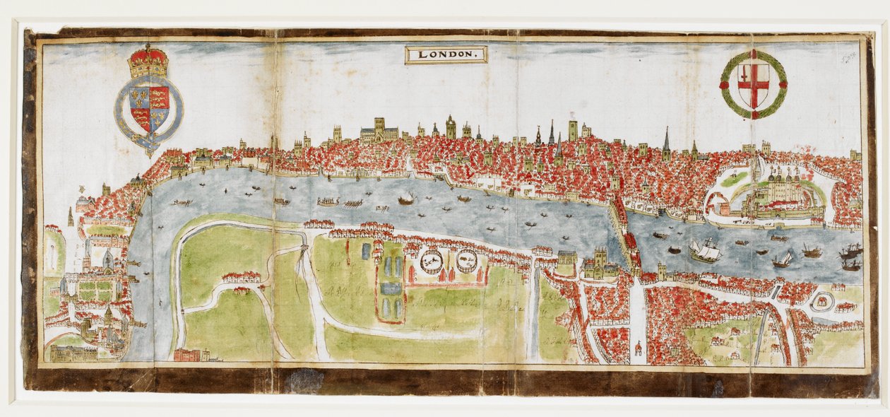 Sloane 2596, f.52 Vista de Londres desde el sur, mostrando el río Támesis, el Puente de Londres y la Torre de William Smith