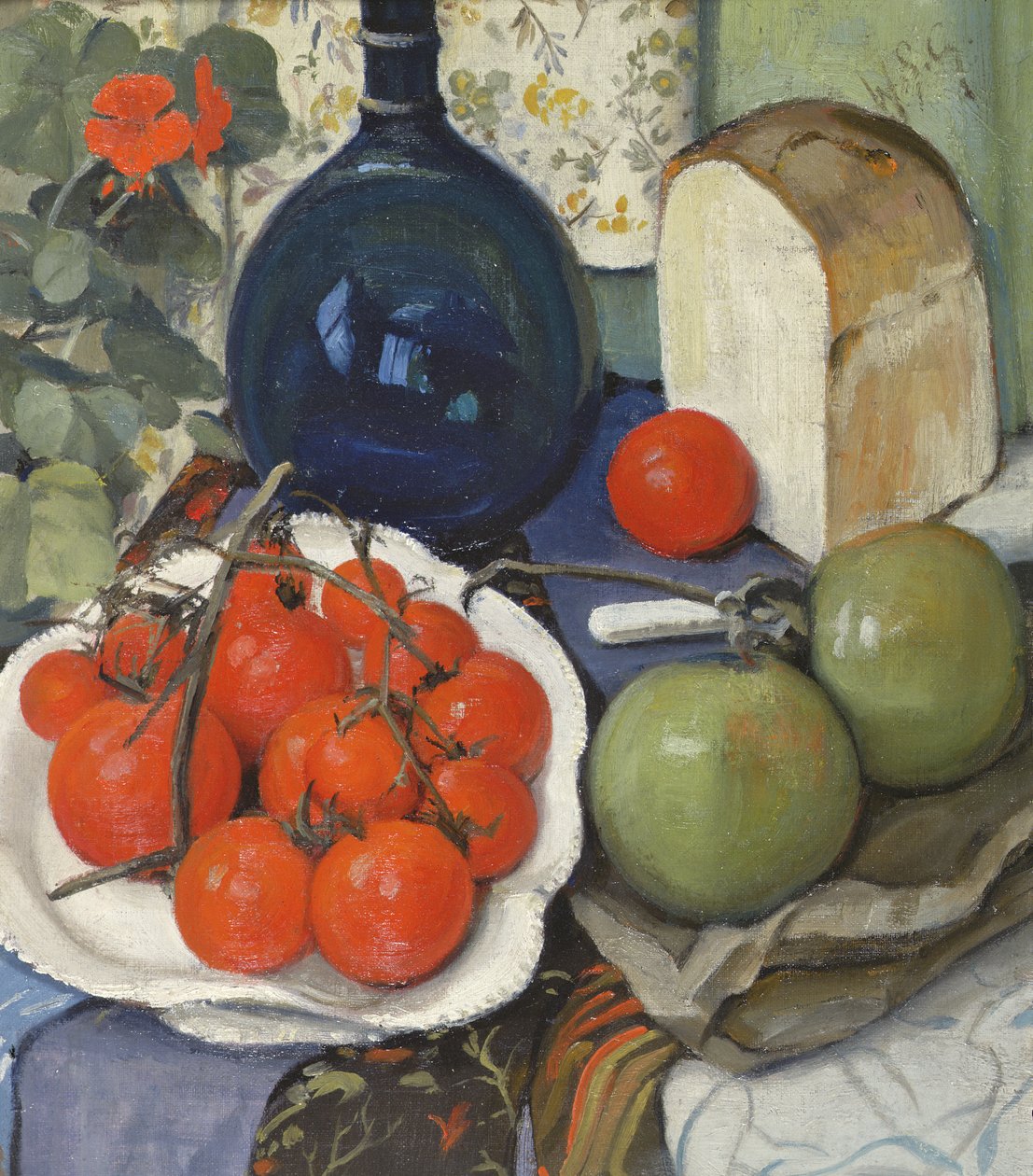 Naturaleza muerta con tomates y manzanas (óleo sobre lienzo) de William Somerville Shanks