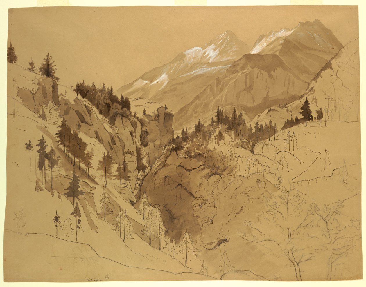 Dibujo, Montañas cerca de Meiringen, Suiza, 1856 de William Stanley Haseltine
