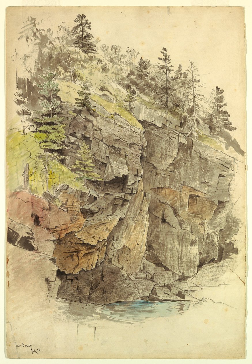 Dibujo, Pared rocosa, cerca de Otter Cliffs, Monte Desierto, 1859 de William Stanley Haseltine
