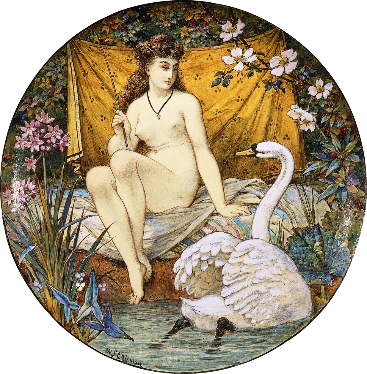 Una gran tazza de loza de Minton, que representa a Leda y el cisne de William Stephen Coleman