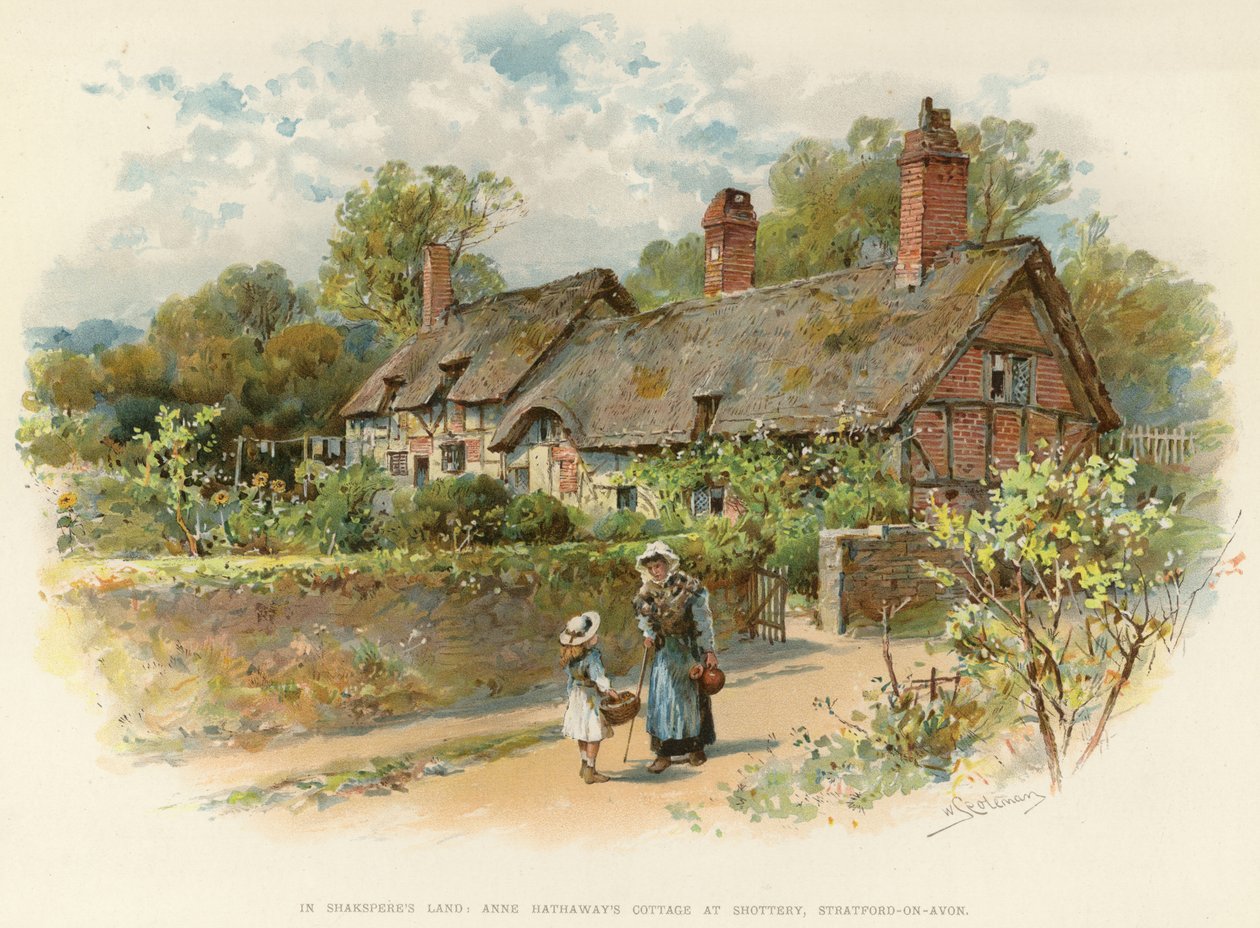 Casa de campo de Anne Hathaway en Shottery (litografía en color) de William Stephen Coleman