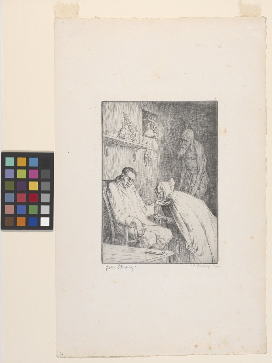 Hombre y bruja (aguafuerte) de William Strang