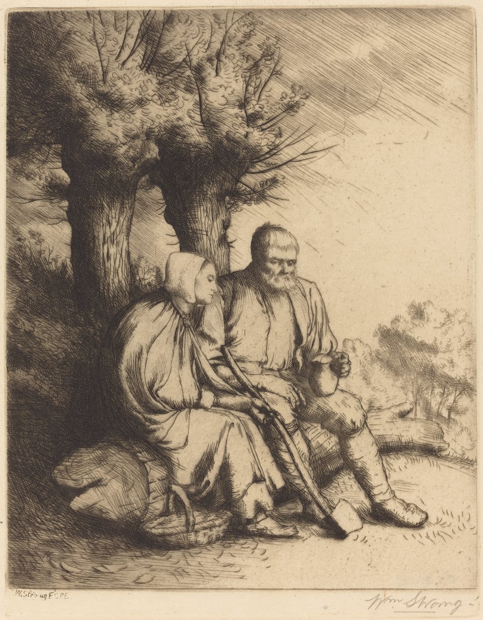 Hombre y mujer bajo un árbol de William Strang