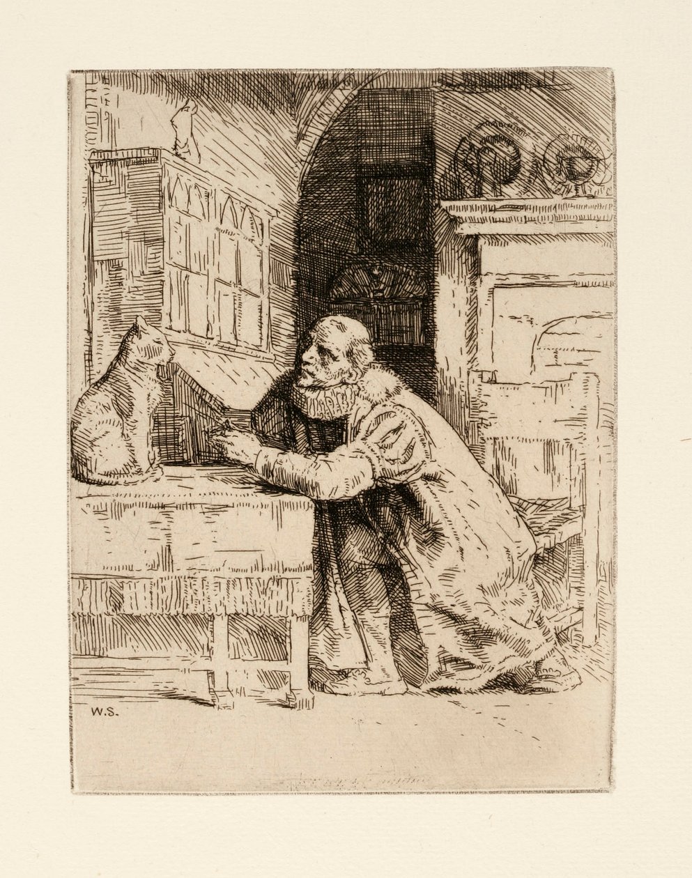 Montaigne y el gato. Ilustración de Izaak Walton y Charles Cotton de The Compleat Agler. de William Strang