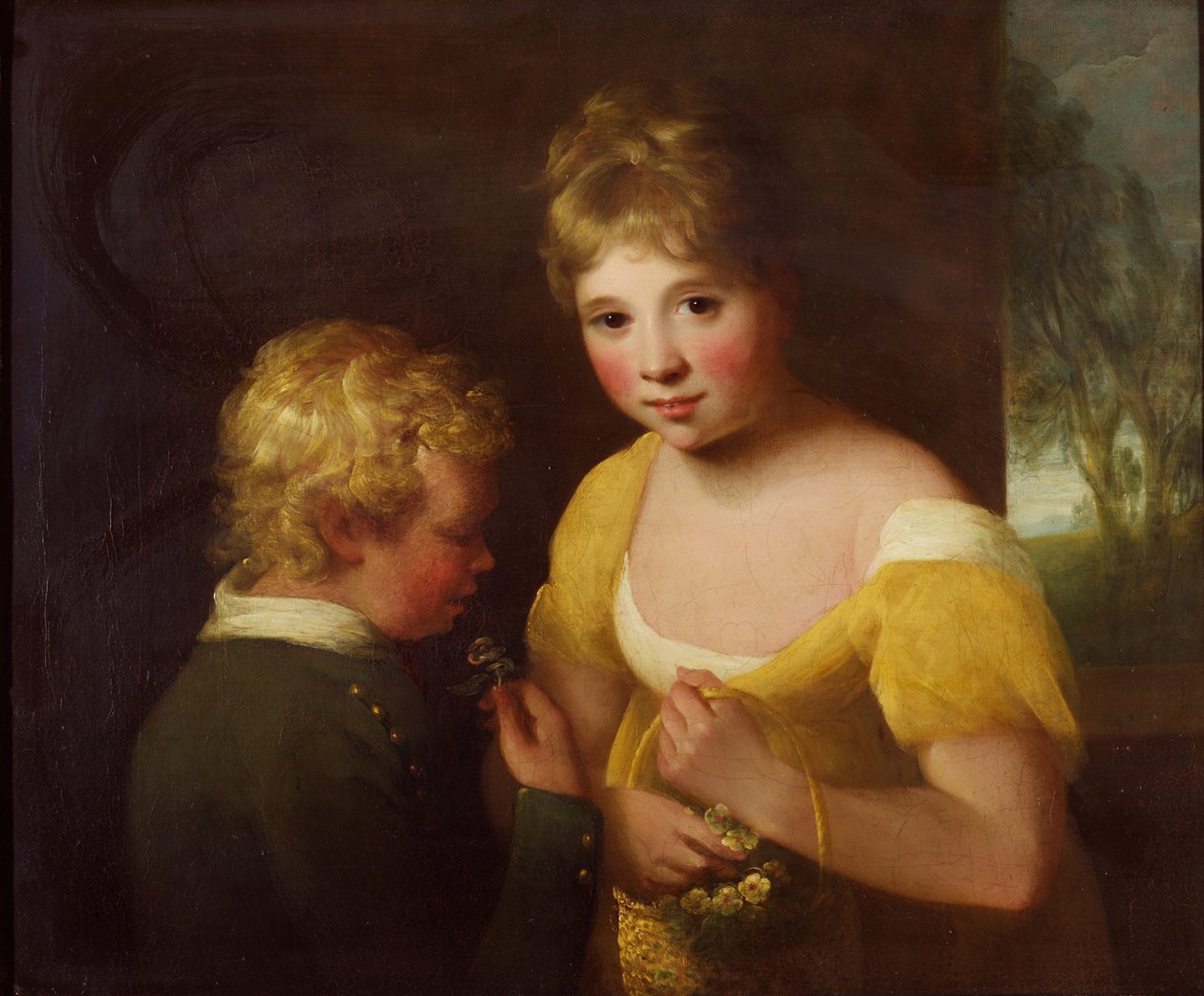 Dos niños con una cesta de flores de William Tate