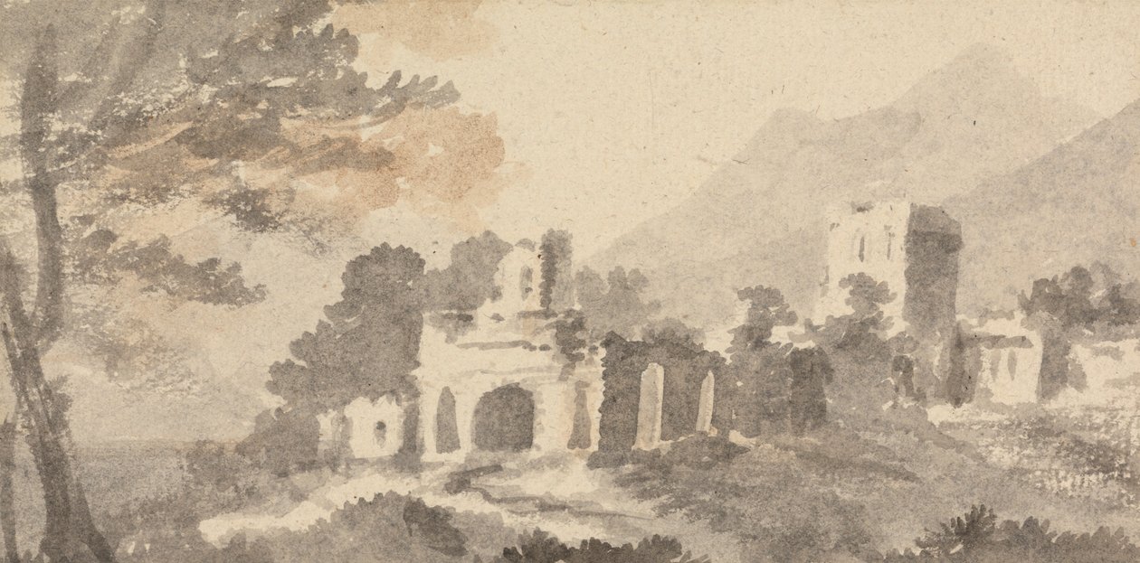 Paisaje italiano con castillo en ruinas de William Taverner