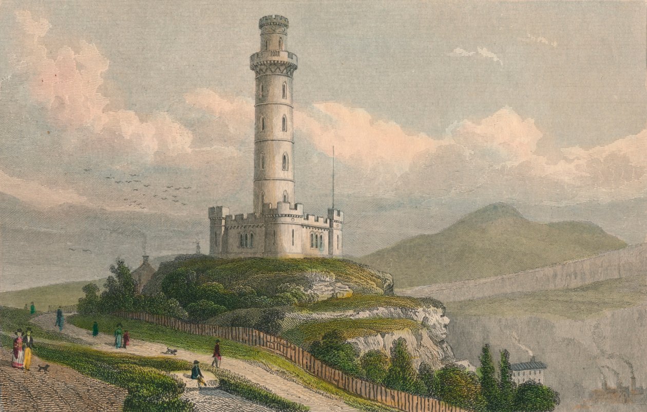 Monumento a Nelson, Calton Hill, Edimburgo, c. 1830 de William Tombleson