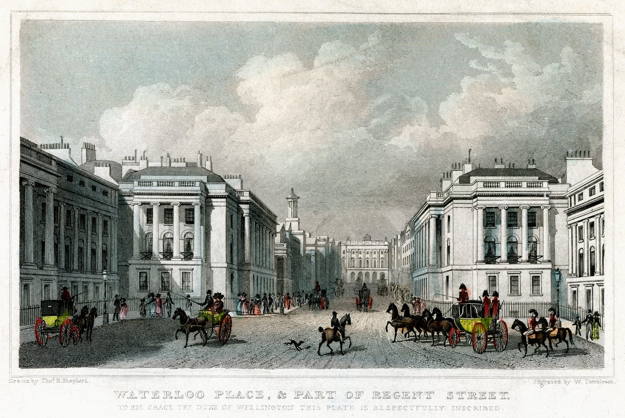 Waterloo Place y parte de Regent Street, Westminster, Londres, 1828 de William Tombleson