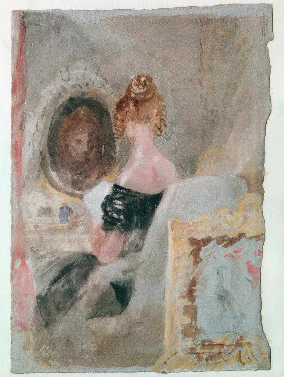 Interior en Petwoath House: Mujer frente al espejo de Joseph Mallord William Turner