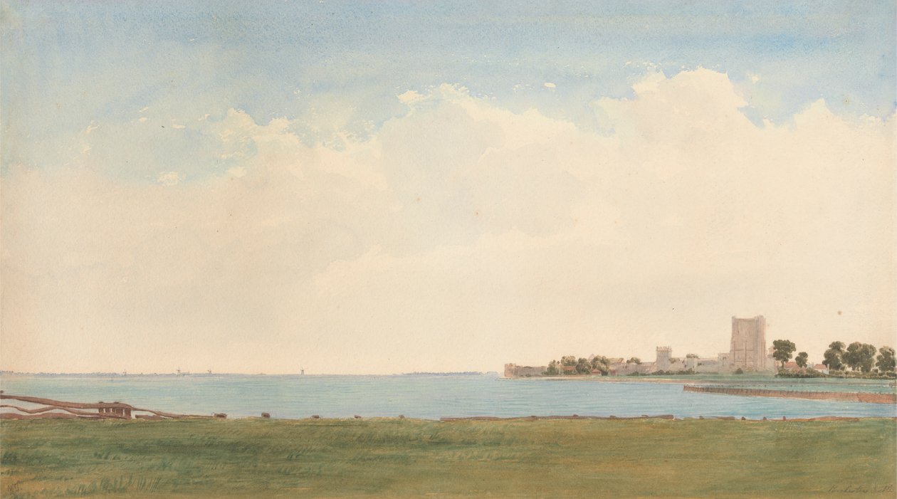 Castillo de Porchester: Una vista desde Porchester hacia Portsmouth de William Turner of Oxford