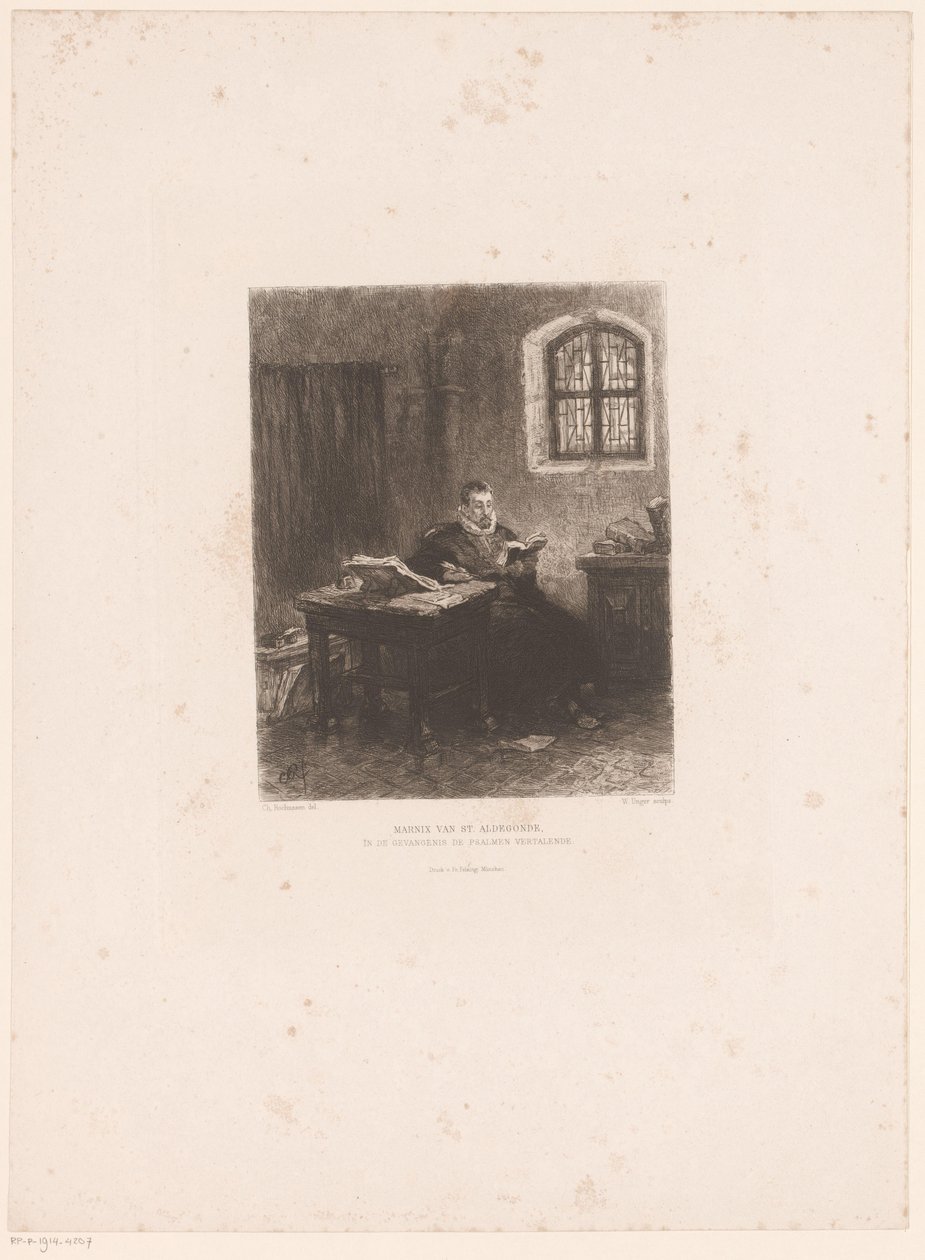 Philip van Marnix van Sint-Aldegonde en prisión Marnix van St. Aldegonde, traduciendo los salmos en prisión (título sobre objeto) de William Unger
