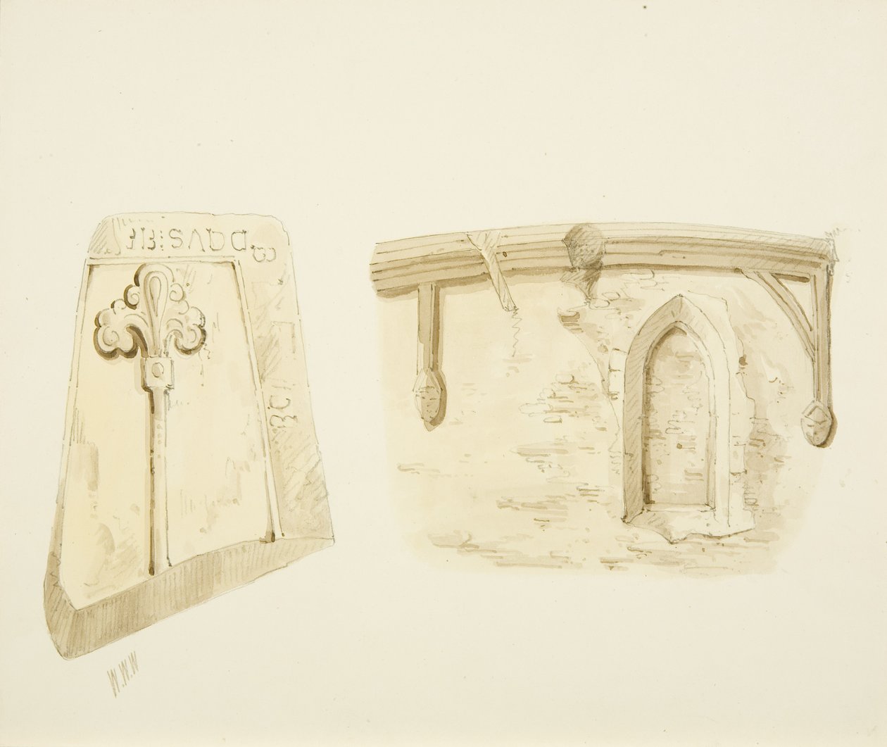 Parte de una tumba y restos de una ventana en la Iglesia de St James, Bristol de William W. Wheatley
