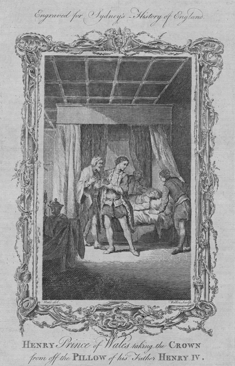 Enrique Príncipe de Gales tomando la corona del almohadón de su padre Enrique IV, 1773 de William Walker