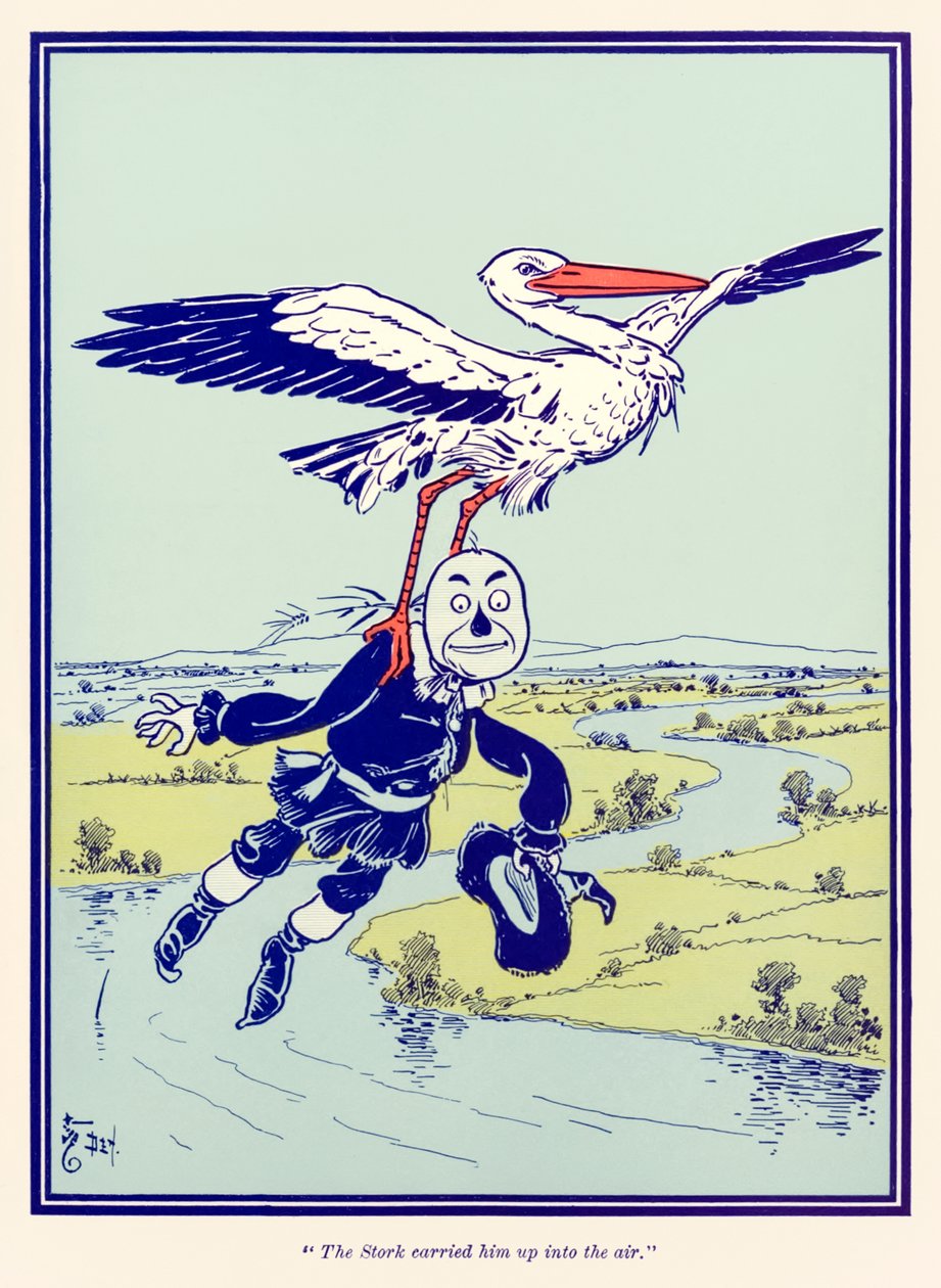 “La cigüeña lo llevó al aire” de “El maravilloso mago de Oz” de L. Frank Baum de William Wallace Denslow