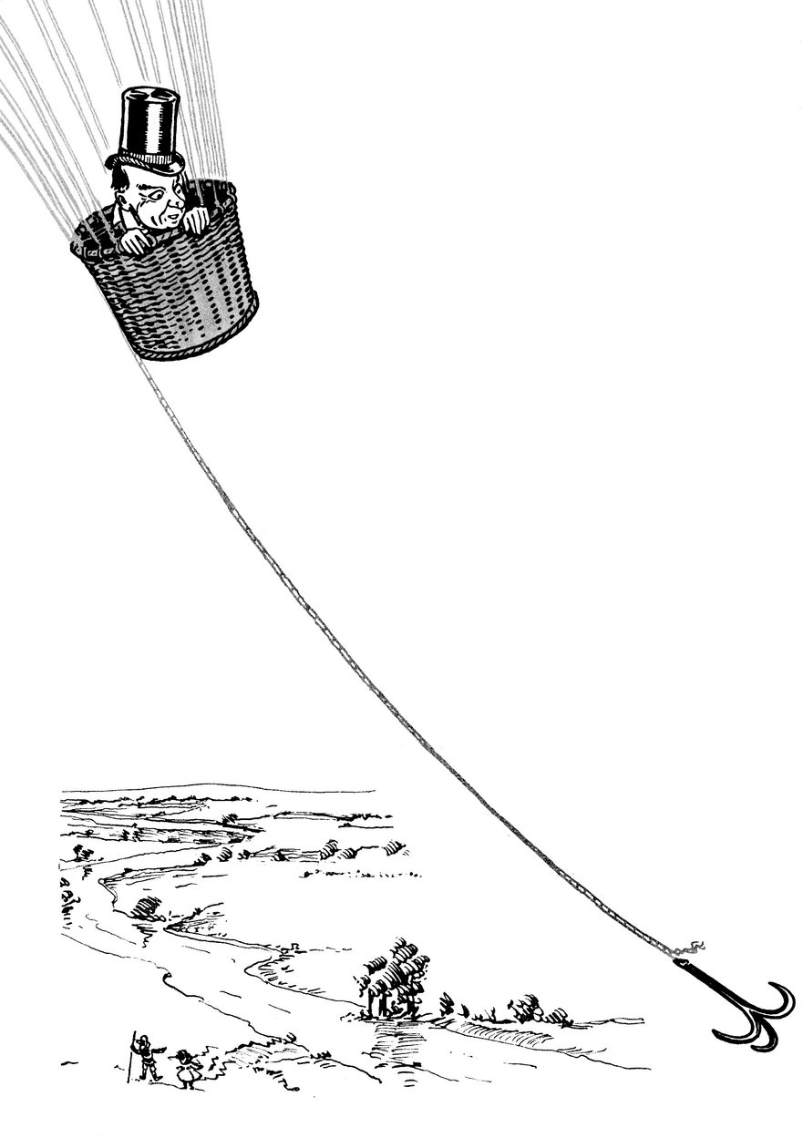 El maravilloso mago de Oz - El mago de Oz: dibujo de Denslow, William Wallace (1856-1915) para la primera edición de 1900 del libro de Frank Baum (1856-1919) - El mago vuela en la cesta de un globo de William Wallace Denslow