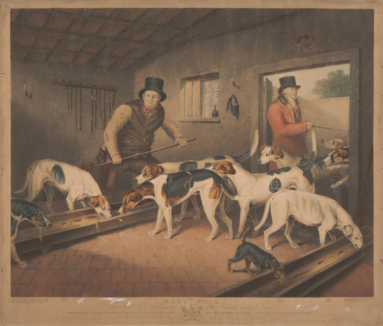 Caza del zorro: jauría de Raby / Los foxhounds del conde de Darlington en su perrera de William Ward