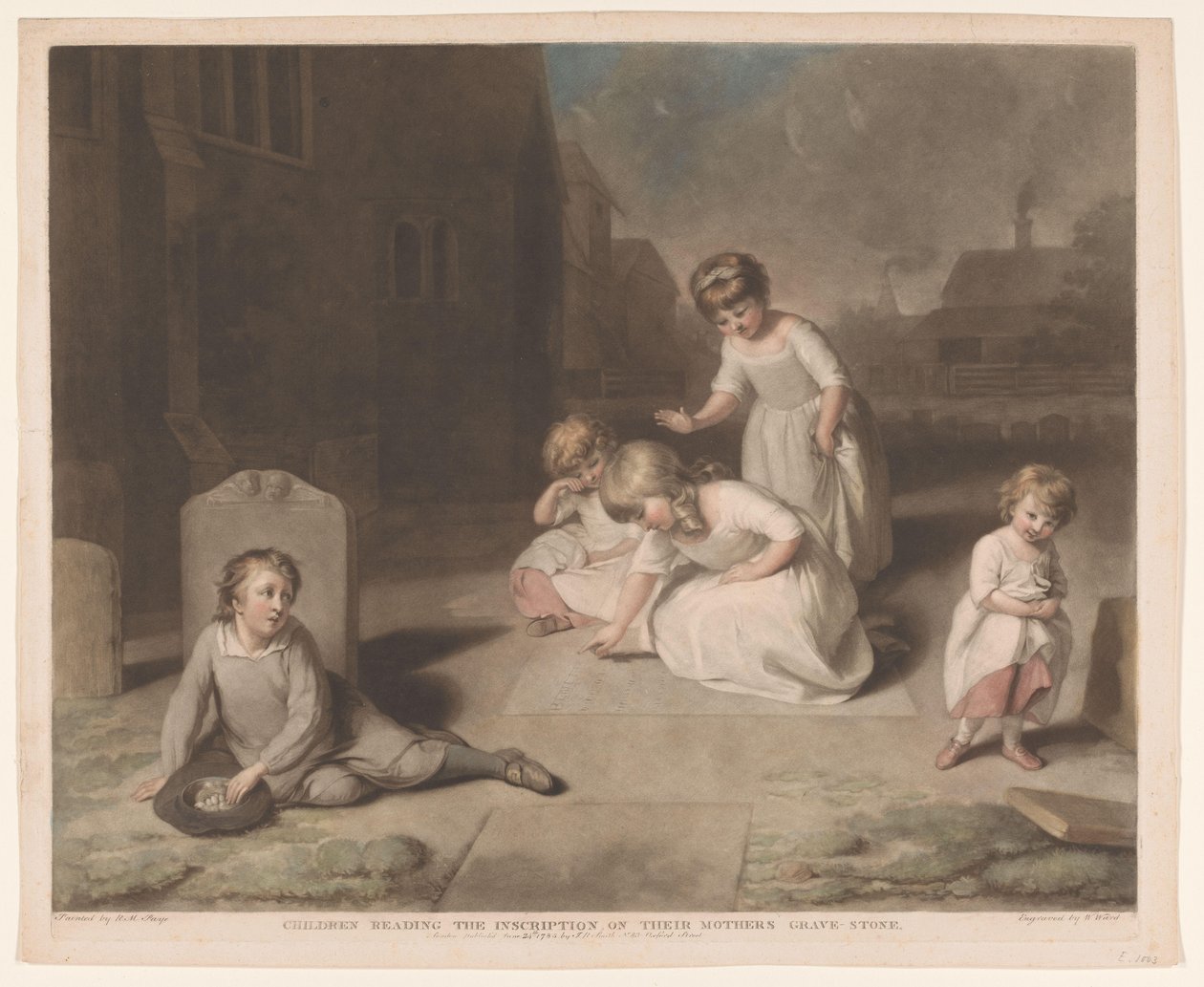 Los niños leen la inscripción en la lápida de su madre Niños leyendo la inscripción, en la lápida de su madre (título sobre el objeto) Grupos de Niños de William Ward