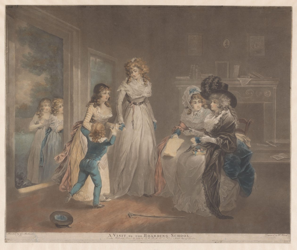 Madre visita a su hija en el internado Una visita al internado (título sobre el objeto) de William Ward