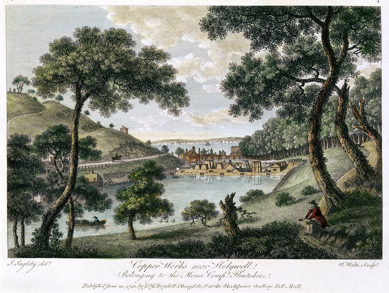 Fábrica de cobre cerca de Holywell, Flintshire, Gales, propiedad de la Compañía Mona, 1792 de William Watts