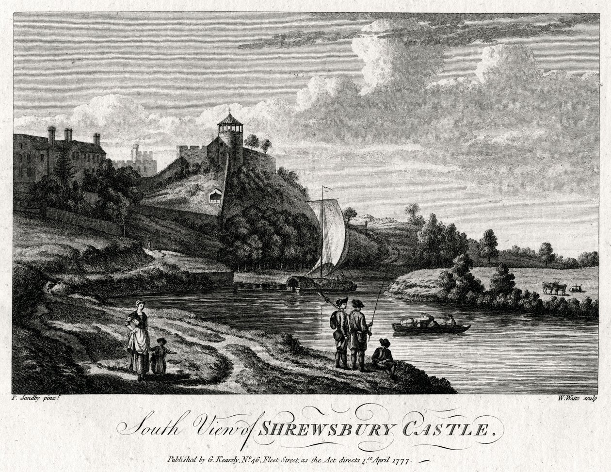 Vista sur del castillo de Shrewsbury, Shropshire de William Watts