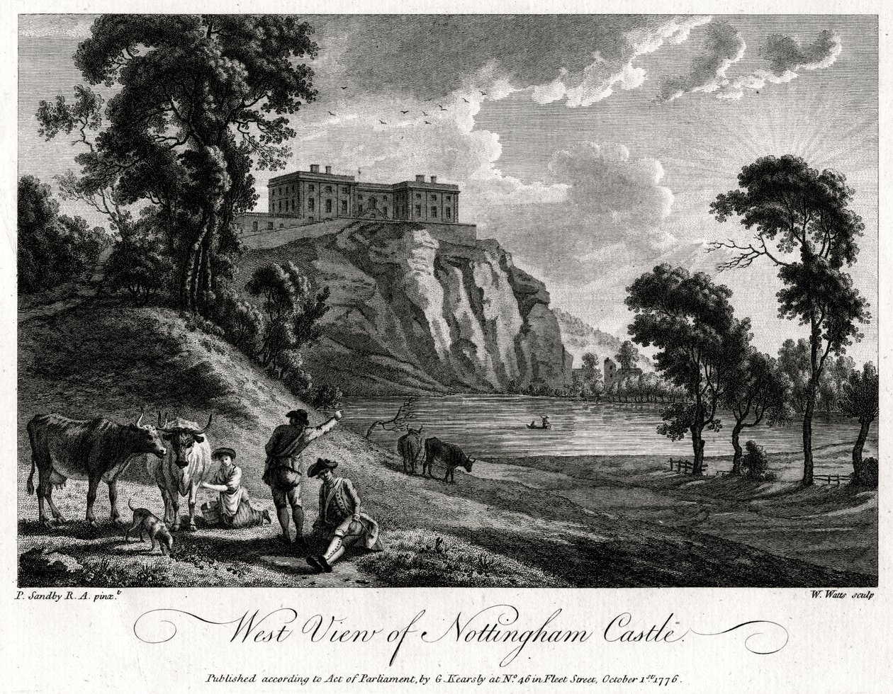 Vista oeste del castillo de Nottingham, Nottinghamshire, 1776 de William Watts