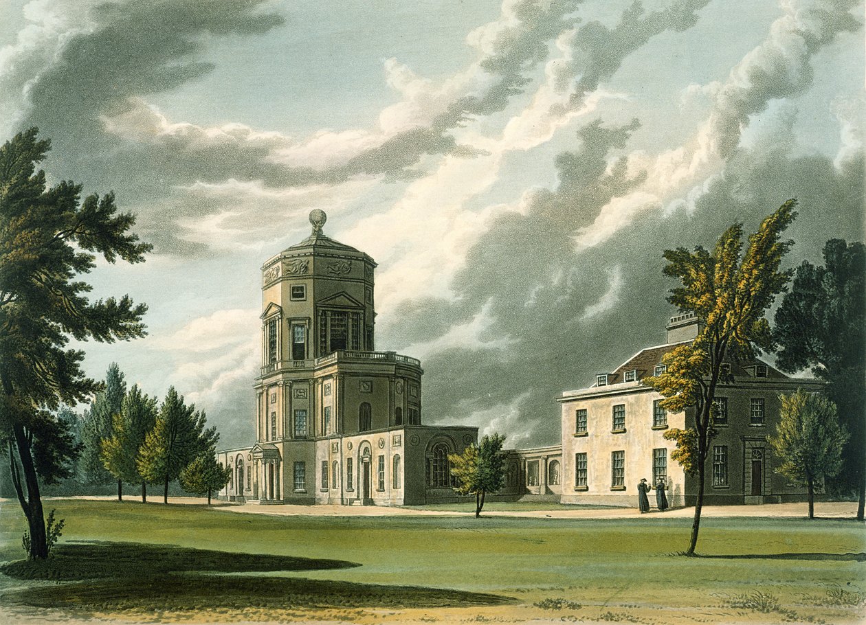 Exterior del Observatorio Astronómico, ilustración de la Historia de Oxford, grabado por Joseph Constantine Stadler publicado por R. Ackermann, 1813 de William Westall