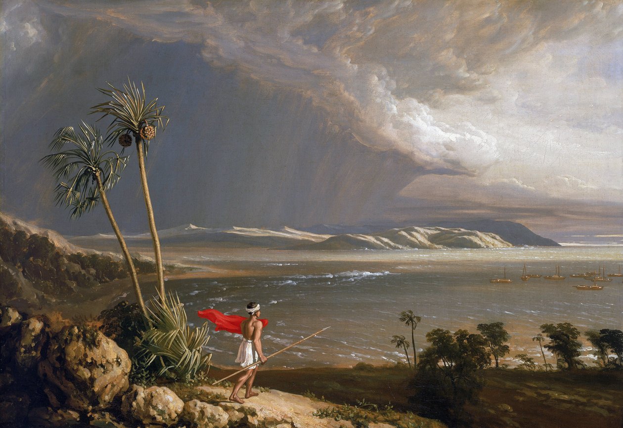 Vista de Malay Bay, en la isla de Pobassoo (Australia), en febrero de 1803. Óleo sobre lienzo, principios del siglo XIX, de William Westall (1781-1850). de William Westall