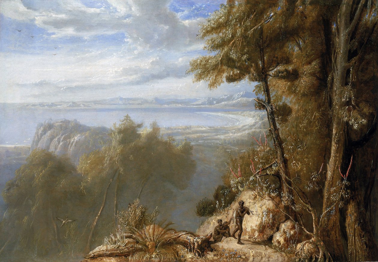 Vista de Port Bowen (Australia), agosto de 1802, durante la expedición de Matthew Flinders (1774-1814) en el Investigator entre 1801 y 1803, para cartografiar las tierras del sur, el pintor formaba parte de la expedición de William Westall