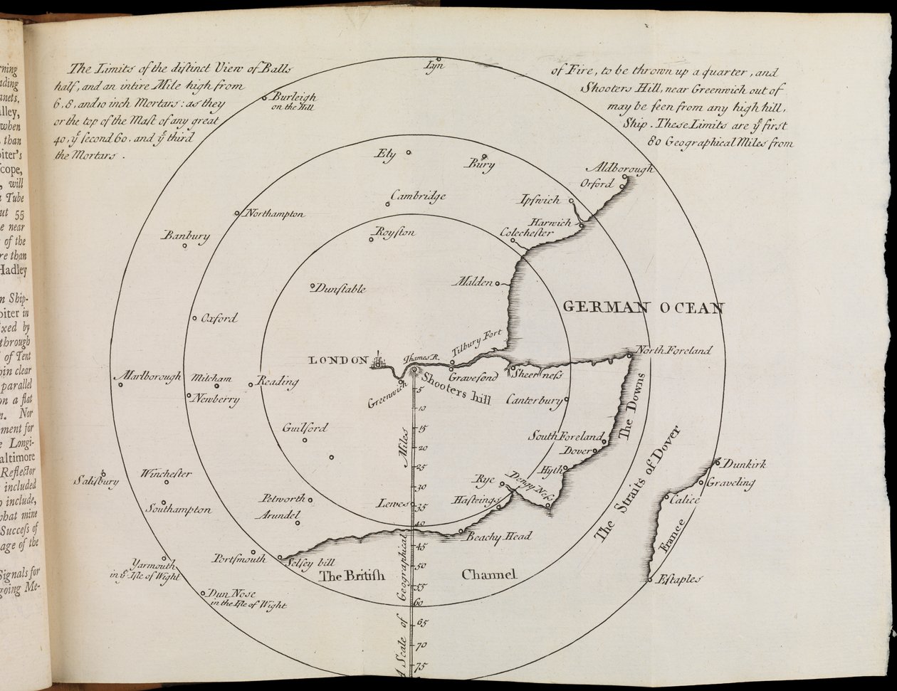 Mapa del sudeste de Inglaterra de William Whiston
